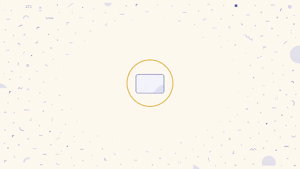 A flat illustration of faint scattered marks fading toward a single crisp gold ring holding one task card