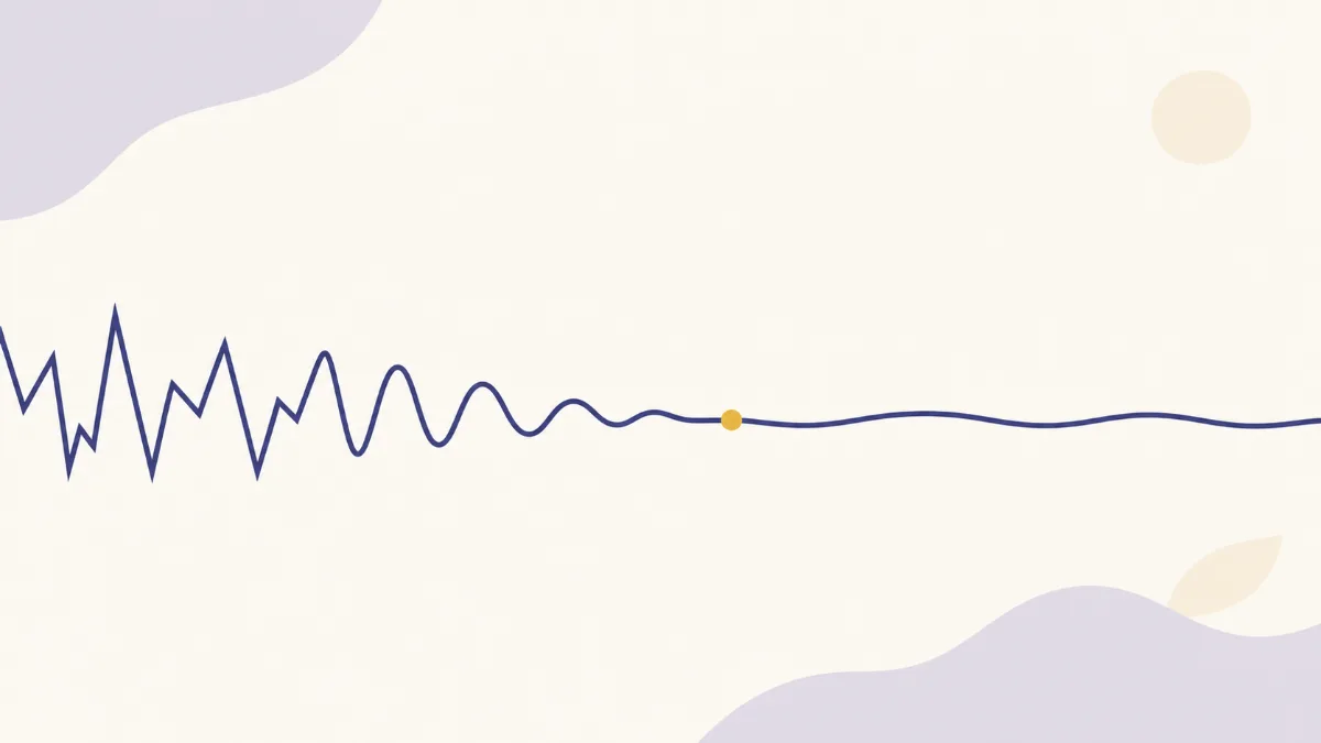 A flat illustration of a wave line settling from jagged on the left to smooth on the right, a small gold anchor marking where it steadies