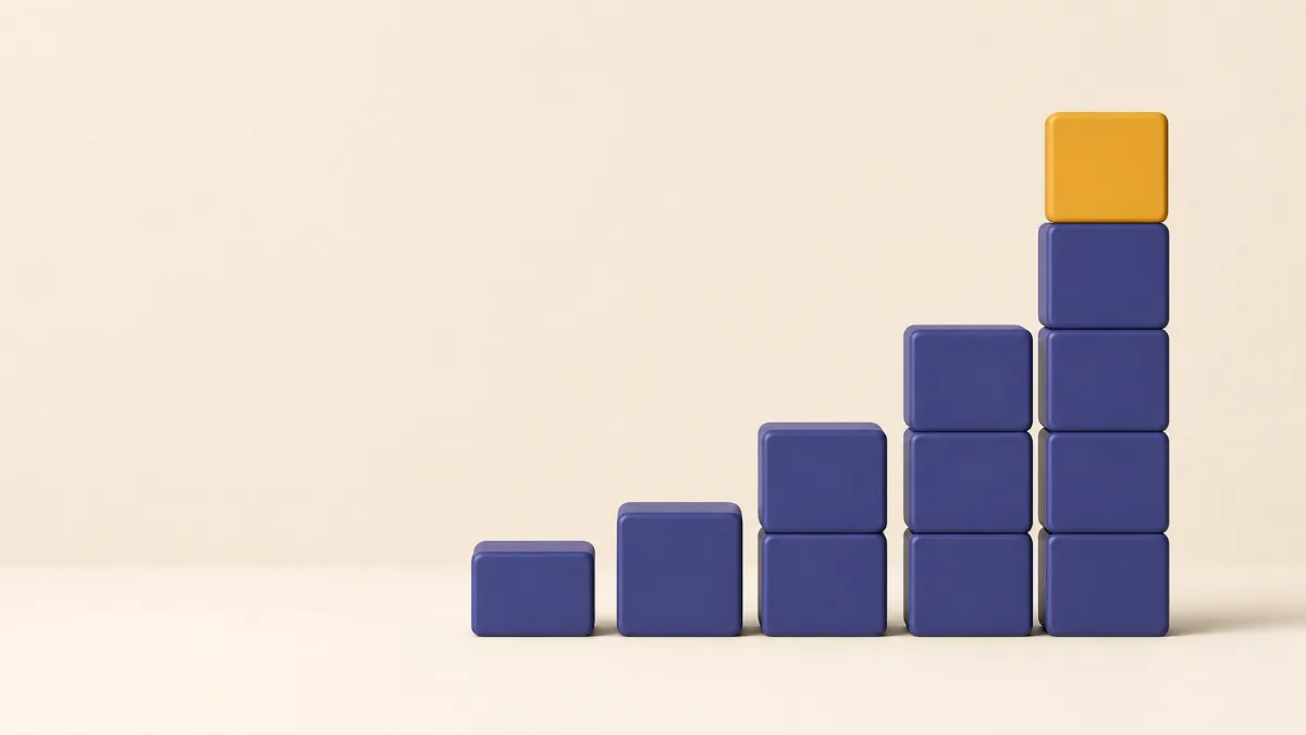 A flat illustration of counting blocks stacked into a small ascending stair with a gold block on the top step