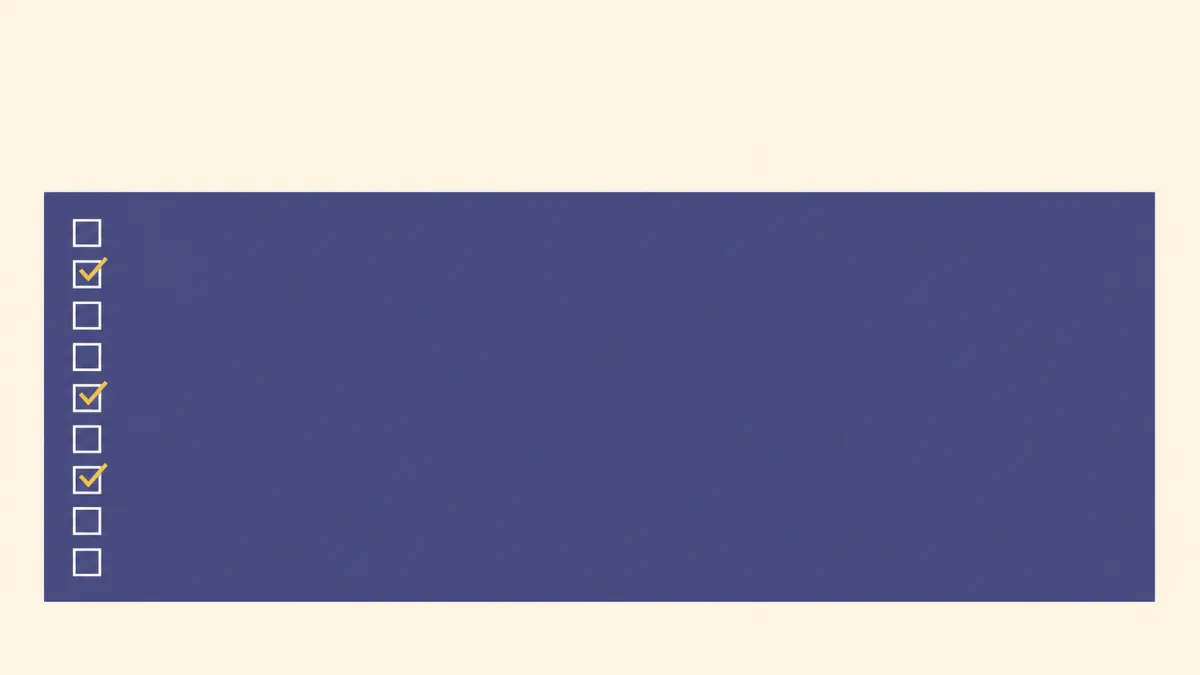 A flat illustration of a long list sheet with a column of small checkboxes and three gold ticks spaced among them