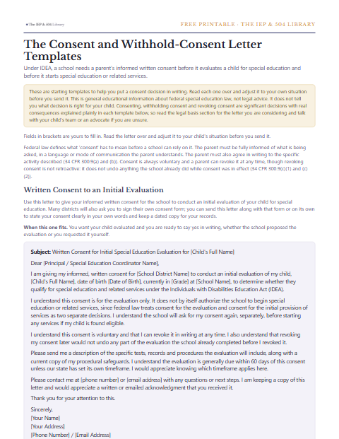 A preview of the free Consent and Withhold-Consent Letter Templates, one printable page