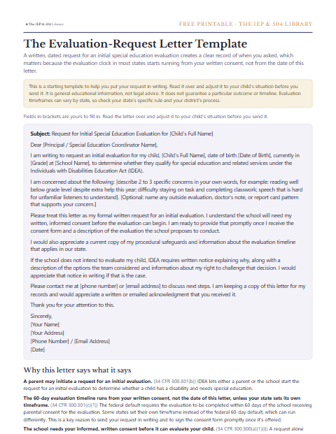A preview of the free Evaluation-Request Letter Template, one printable page